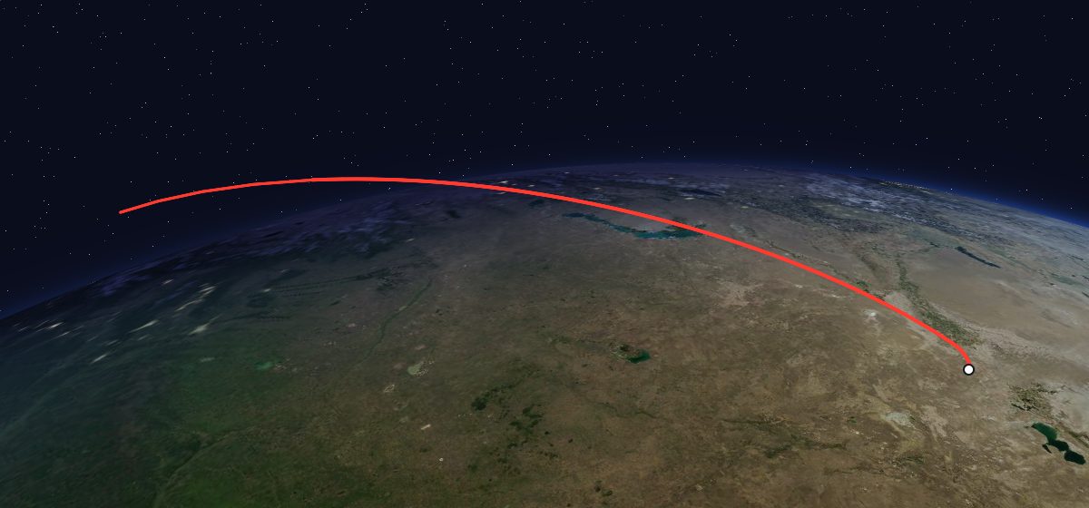 The flight path of Yantar-4KS1 2 drawn on a map