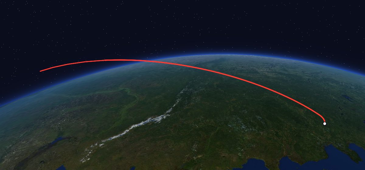 Zenit-2M 78: the flight path in 3D, from the pad to orbit, seen from space