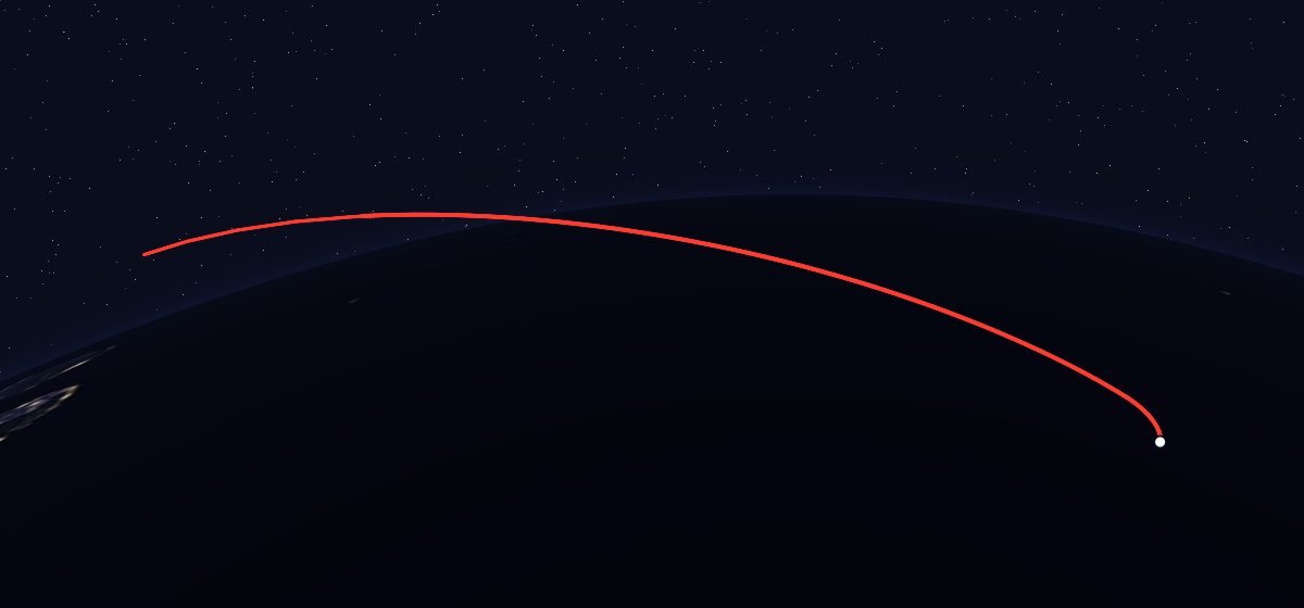Luna-20: the flight path in 3D, from the pad to orbit, seen from space