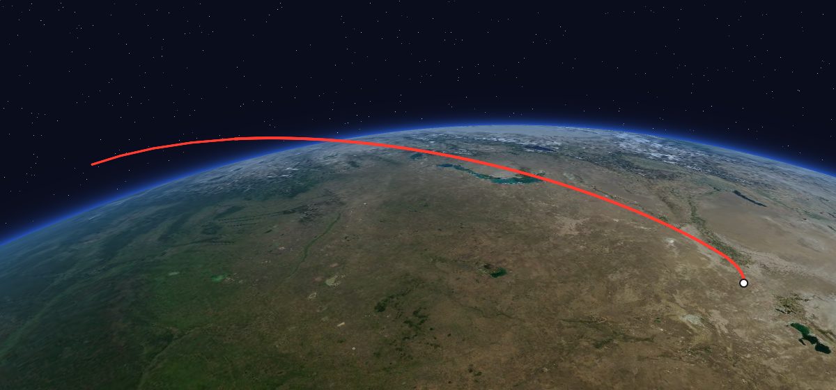The flight path of Zenit-4M 2 drawn on a map