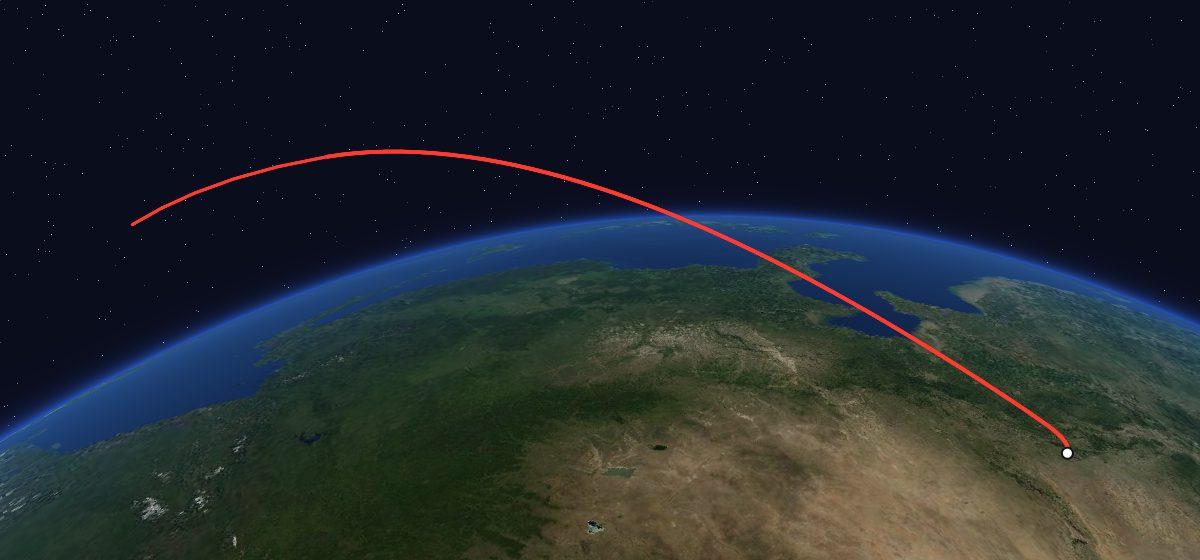 Zi Yuan 2-3: the flight path in 3D, from the pad to orbit, seen from space