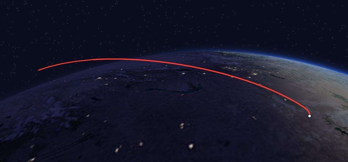 Altair 13L (Luch 1): the flight path in 3D, from the pad to orbit, seen from space