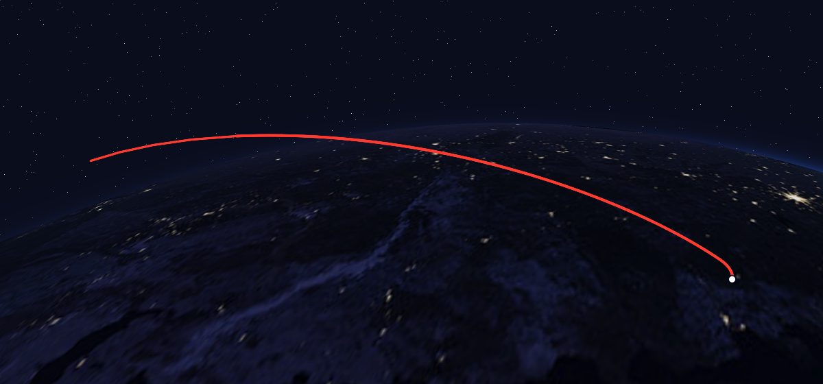 Zenit-6U 4: the flight path in 3D, from the pad to orbit, seen from space