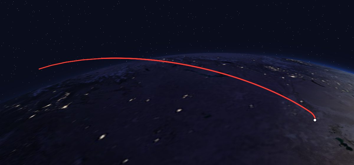 Progress M-47: the flight path in 3D, from the pad to orbit, seen from space