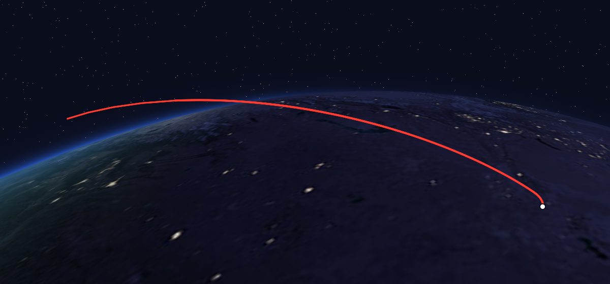 Progress M-39: the flight path in 3D, from the pad to orbit, seen from space