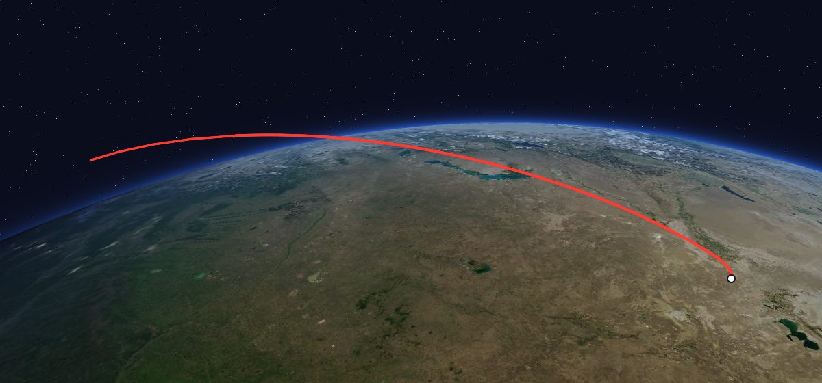Zenit-6U 71: the flight path in 3D, from the pad to orbit, seen from space