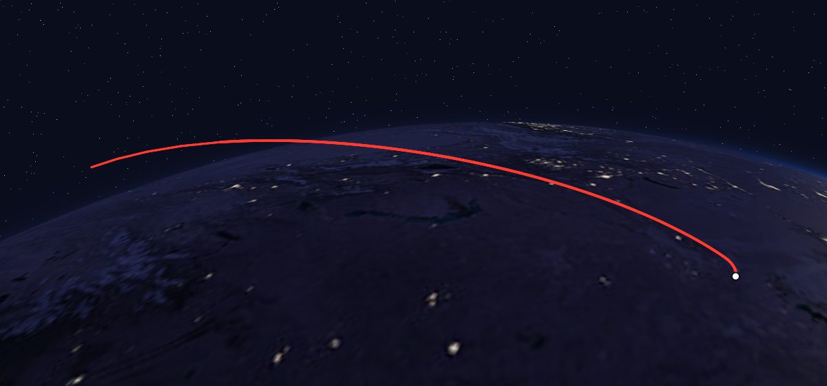 The flight path of Luna-16a drawn on a map