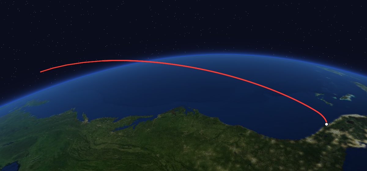 STS-96: the flight path in 3D, from the pad to orbit, seen from space