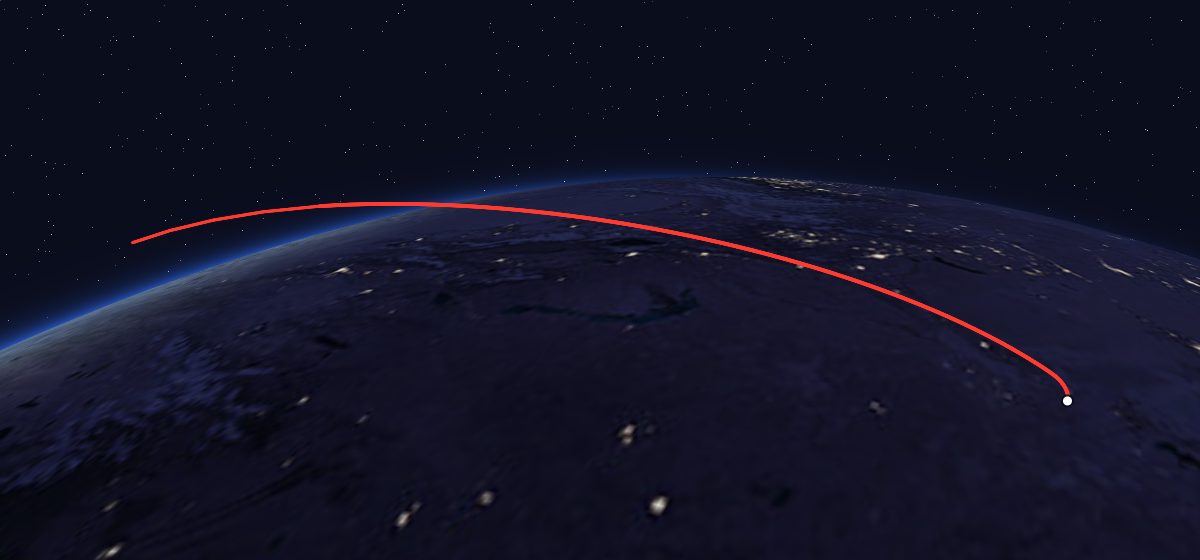Uragan 60 to 62: the flight path in 3D, from the pad to orbit, seen from space