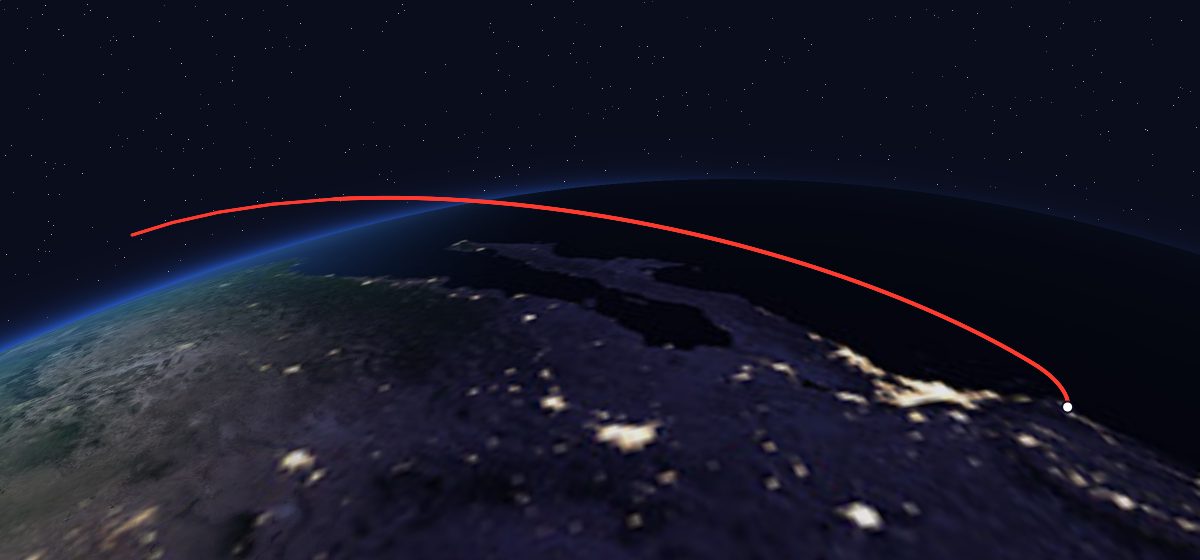 Parcae 5A,B,C & MSD 5: the flight path in 3D, from the pad to orbit, seen from space
