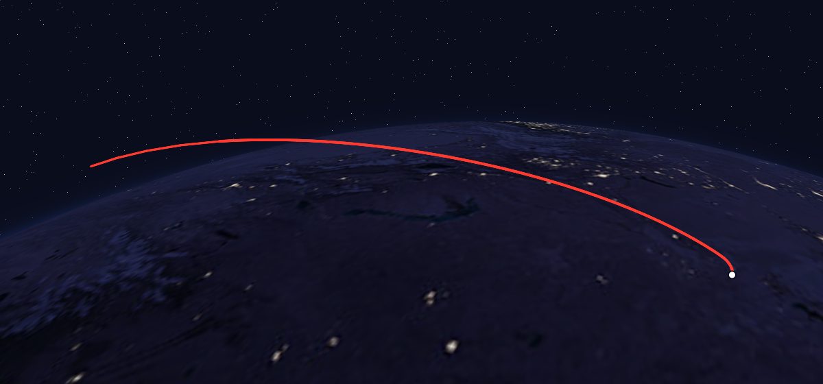Measat 3: the flight path in 3D, from the pad to orbit, seen from space